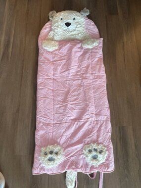 Pottery Barn Kids Striped Shaggy Head Critter Sleeping Bags nap mat pink puppy